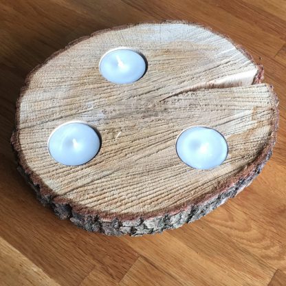 Houten schijf met 3 uitsparingen voor waxine lichtjes