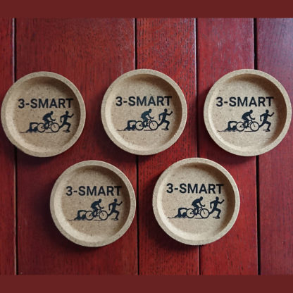 Onderzetters van kurk met 3-smart logo gegraveerd